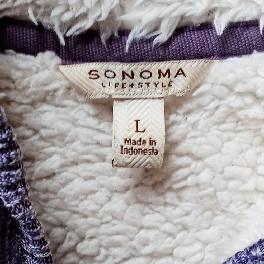 Sonoma Lavender Heathered Cozy Faux Sherpa Lined Zip Pockets Hoodie Woman's L - Picture 9 of 16